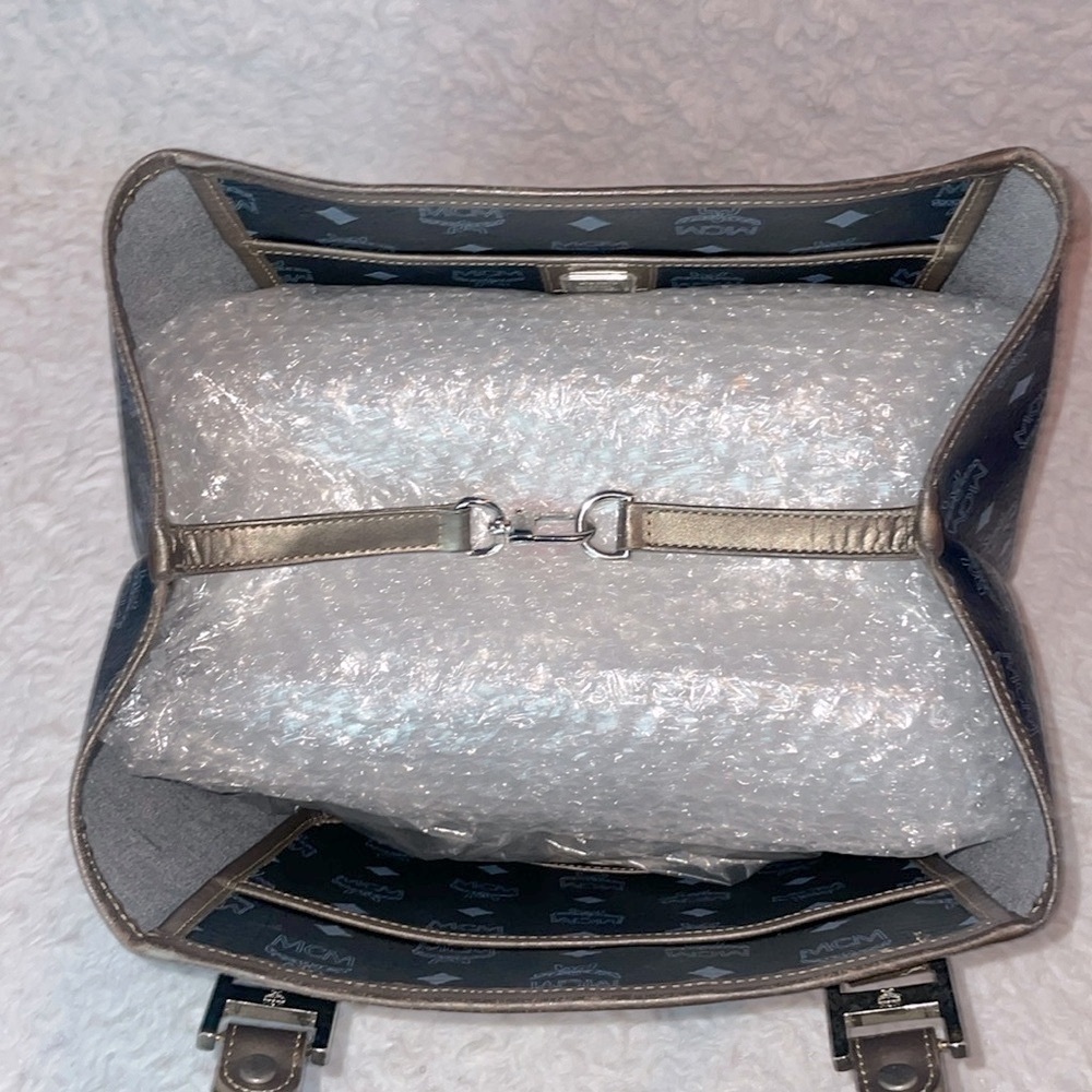 MCM Visetos Monogram Princess Lion Snakeskin Stripe Shoulder Bag Tote in Black - Picture 13 of 16